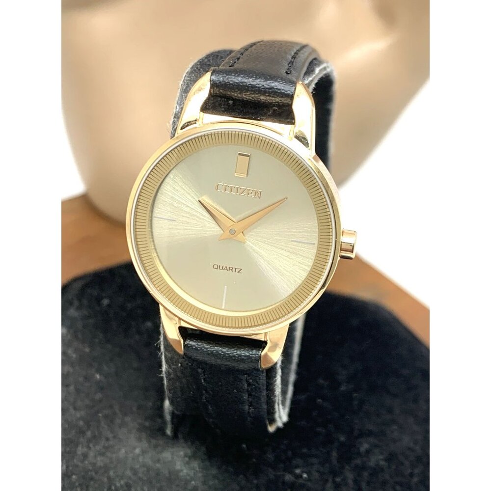 Citizen Women's Watch EZ7003-51X Quartz Rose Gold Petite 26mm Black Leather Band